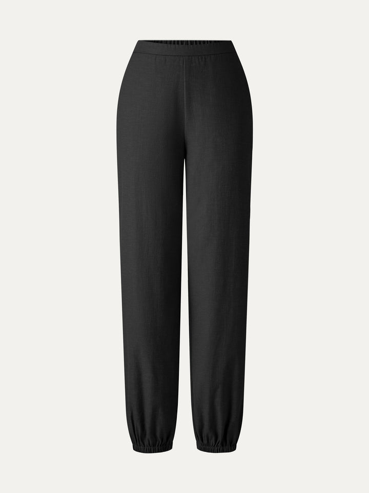 Linen-like High-Rise Balloon Jogger Pants with Pockets
