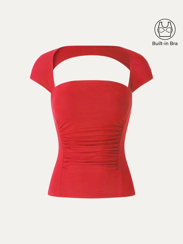 SkinKiss Square Neck Cutout Back Ruched Bra Top