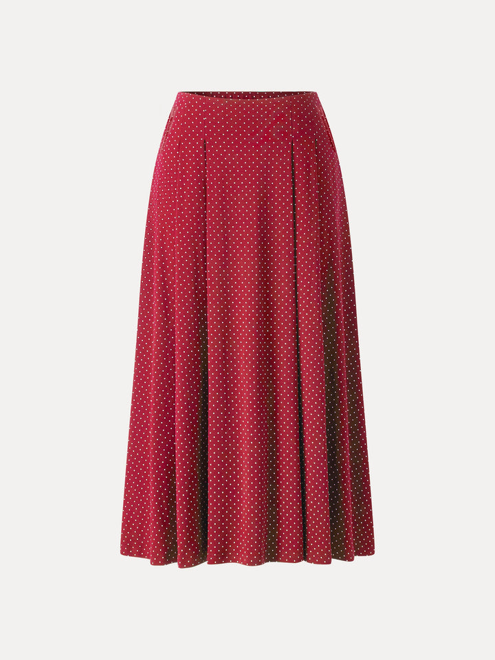 Polka Dots Flared Midi Skirt with Pockets