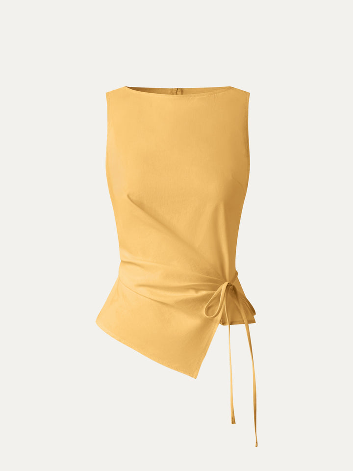 Lyocell-Linen Blend Boatneck Waist-Defined Top