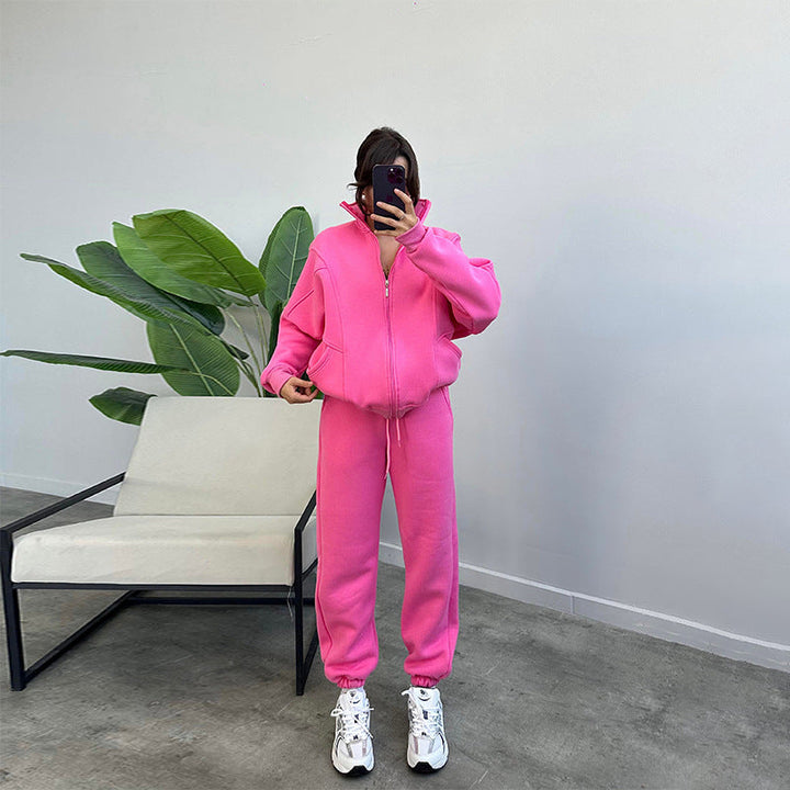 Women's Tracksuit Set - Zip Cardigan & Drawstring Trousers with Pockets