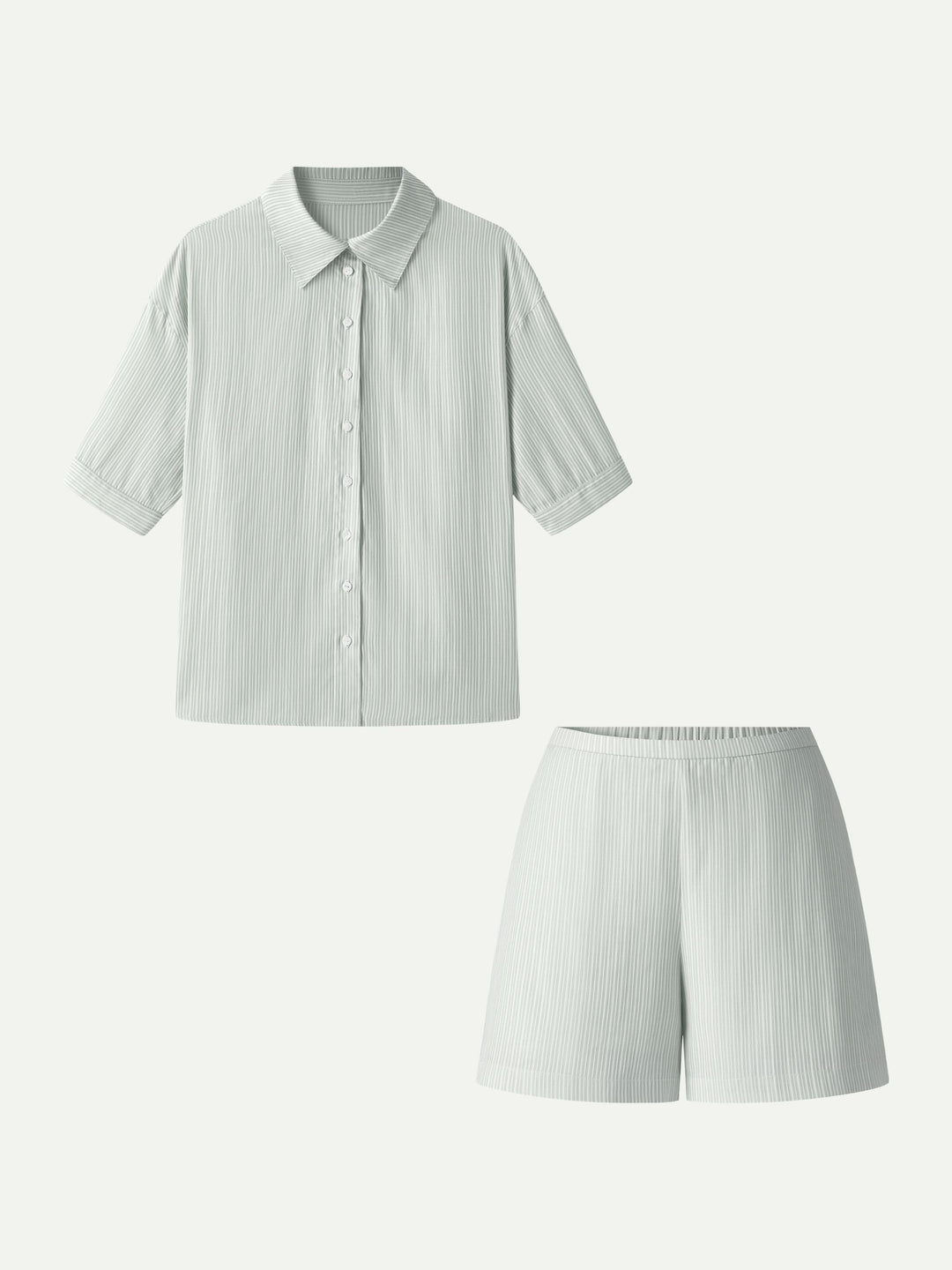 2Pcs Set Collared Sleeve Shirt & A-Line Shorts with Pockets