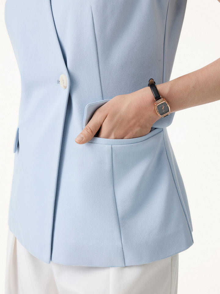 Summer V-Neck Office Staple Waistcoat with Pockets