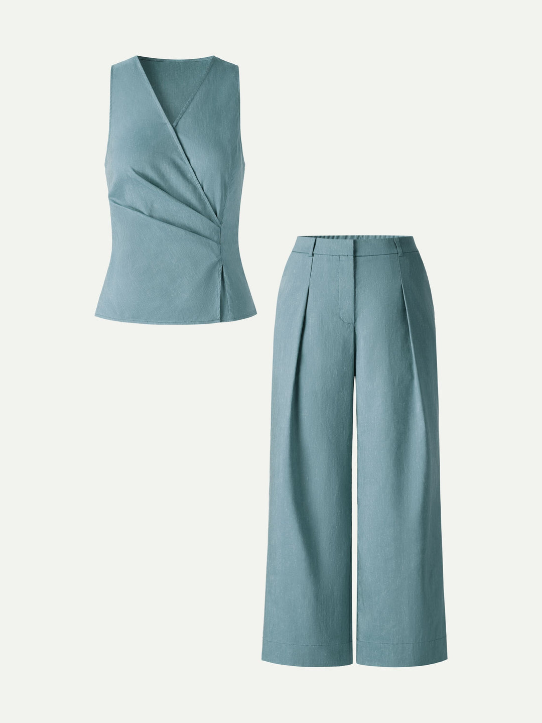2Pcs Set Top with Side Twist & Cropped Wide Leg Pants