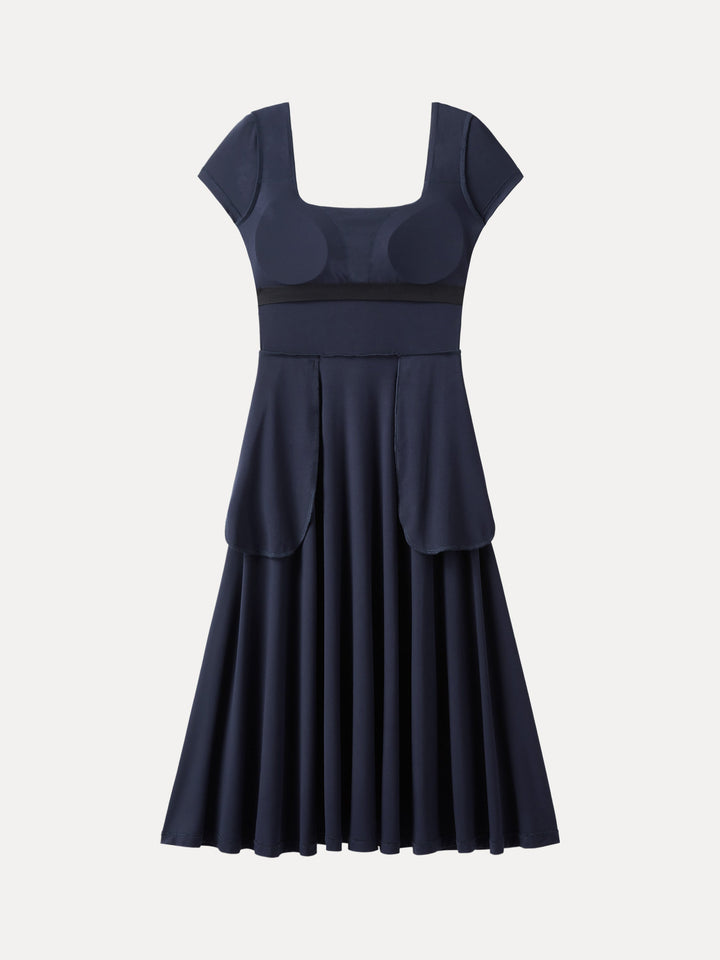 Flowy Square Neck Short Sleeve Midi Bra Dress