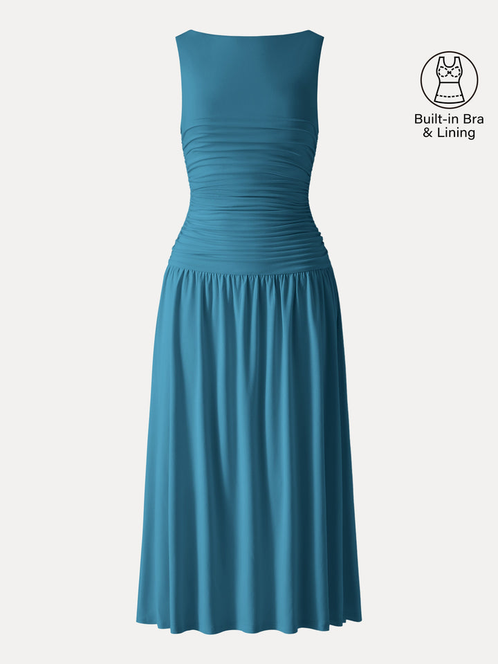 SkinKiss Cooling Boatneck Ruched Midi Bra Dress