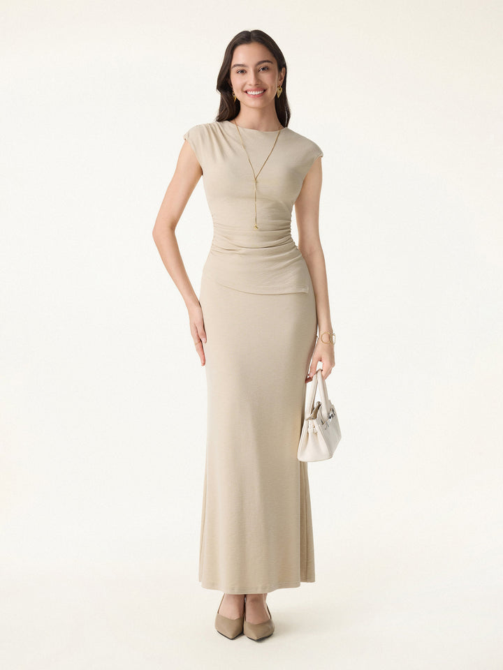 Matte Smooth Cap Sleeve Ruched Asymmetrical Bra Top