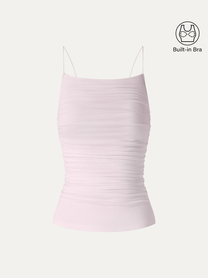 Square Neck Ruched Spaghetti Bra Top