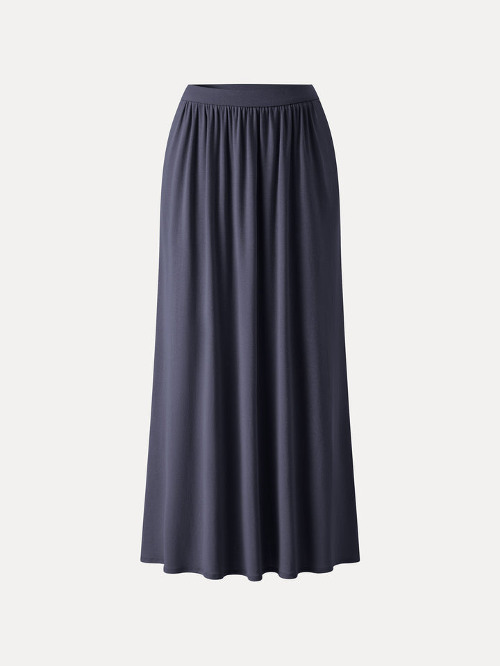 Soft Linen Knit Gathered A-Line Maxi Skirt with Pockets
