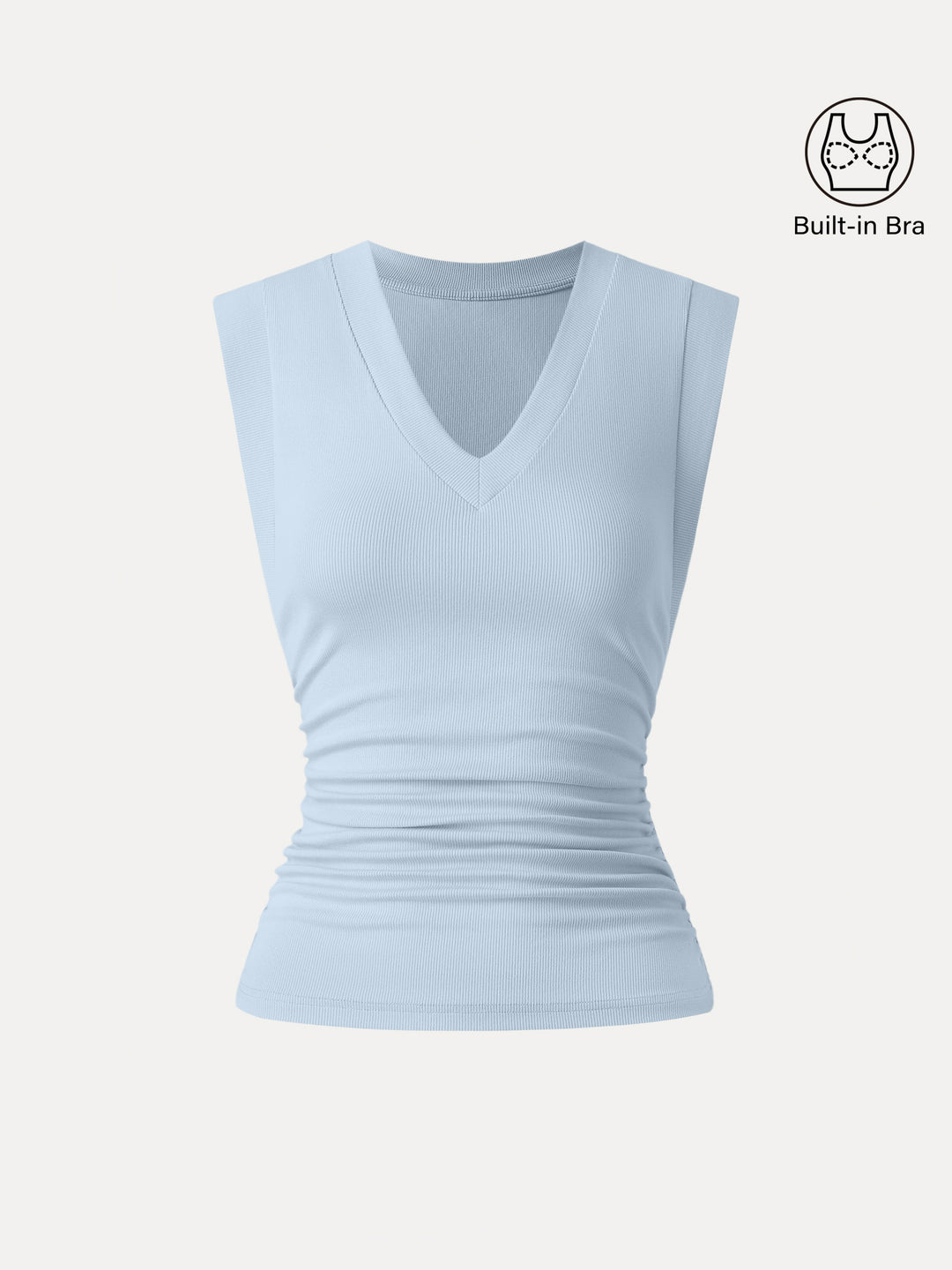 Stretch Cotton V-neck Side Ruched Muscle Bra Top