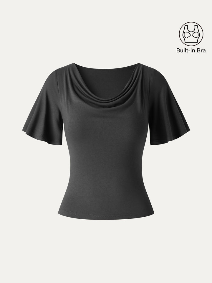 CoolTouch Cowl Neck Flutter Sleeve Bra Top