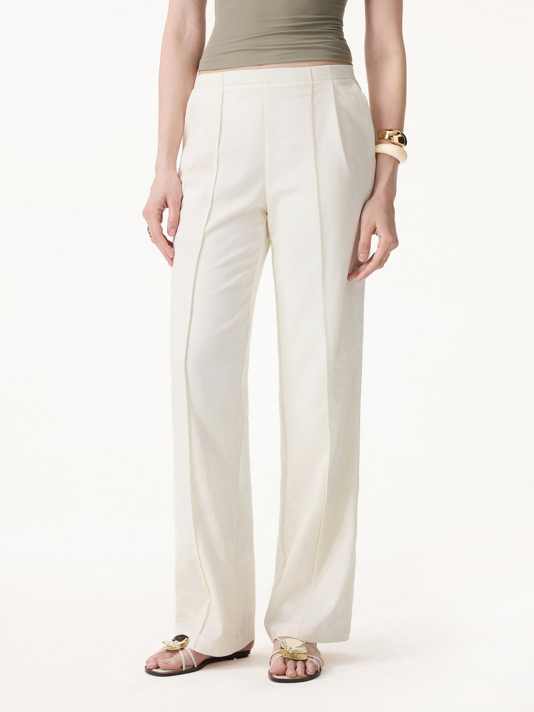 Lyocell-Linen Pintuck Wide Leg Vacay Pant