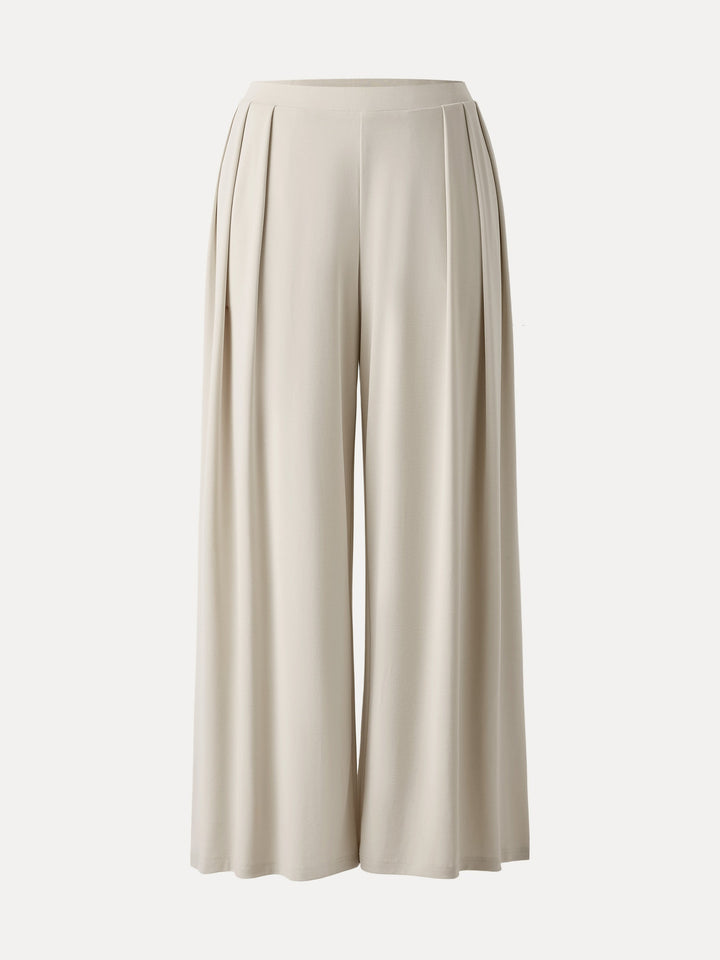 Sandwashed Mid Rise Pleated Wide Leg Palazzo Pant with Pockets