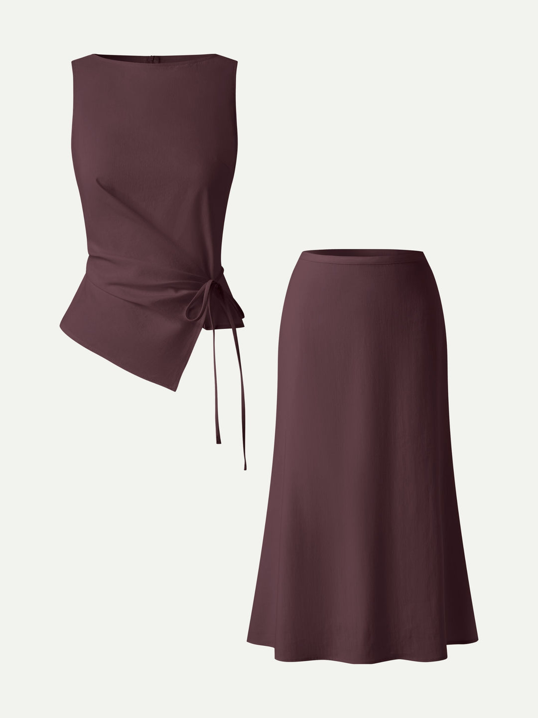 2Pcs Set Boatneck Waist-Defined Top & Maxi Flared Pull-On Skirt