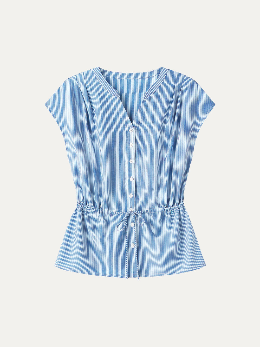 Notched V-Neck Drawstring Waist Poplin Shirt