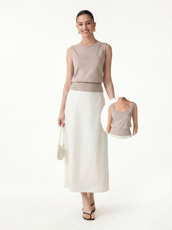 2Pcs Set Reversible Boatneck Top & Maxi Flared Pull-On Skirt