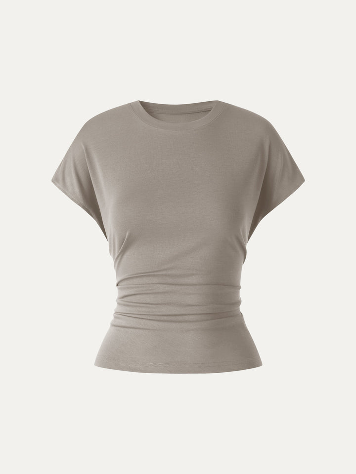 Relaxed Round Neck Tucked Cap Sleeve Tee