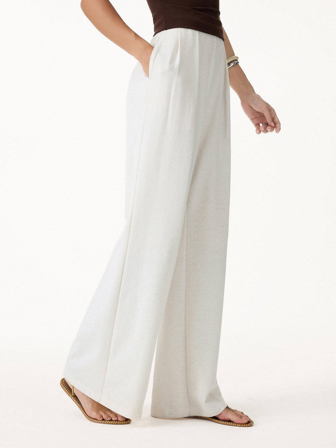 Linen-Like Wide Flare Pant with Pockets