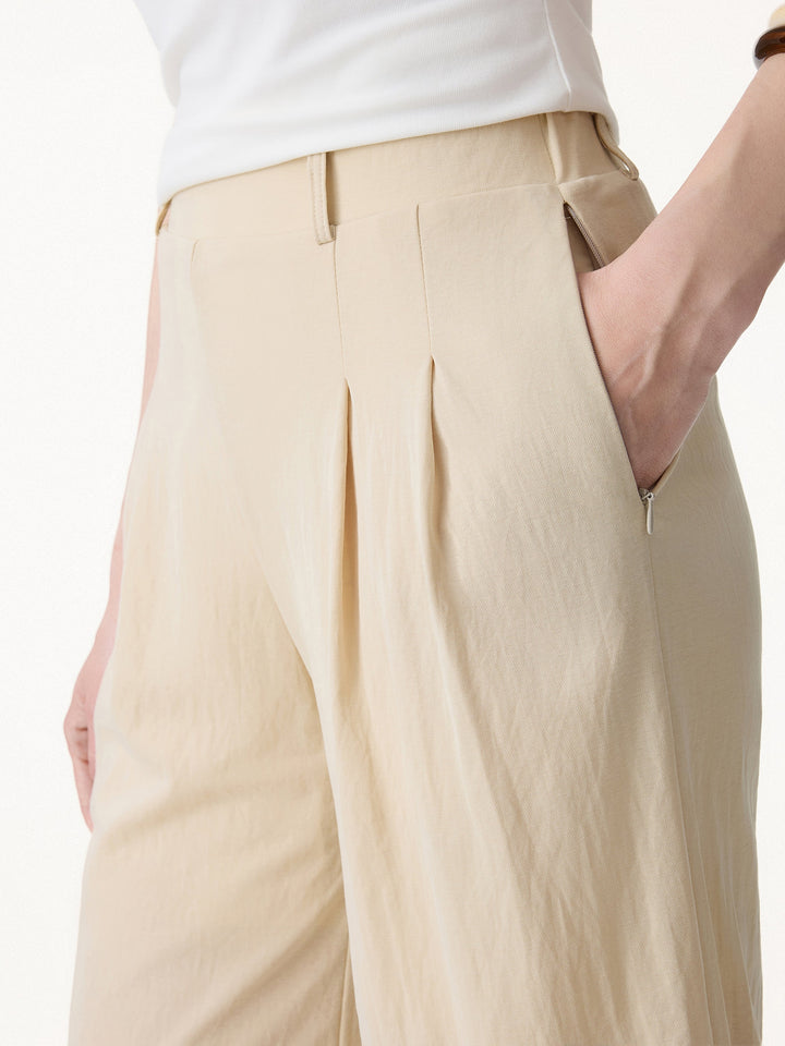 Wrinkle-Resistant Linen-Like Cropped Wide Leg Pants