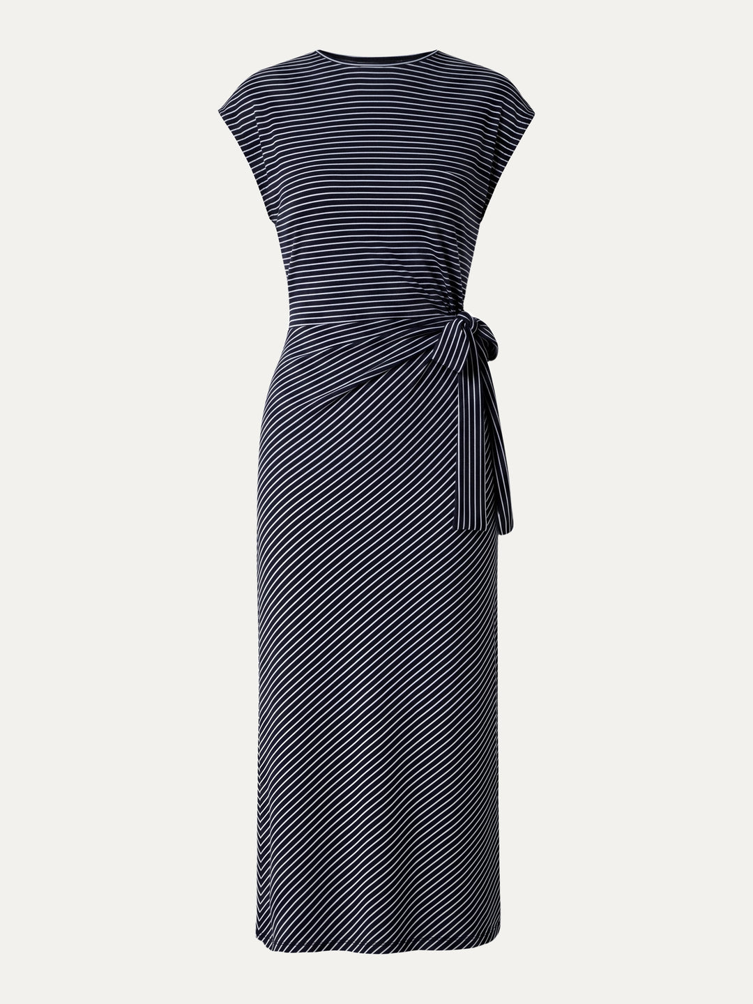 Striped Relaxed Midi Dress with Self-Tie