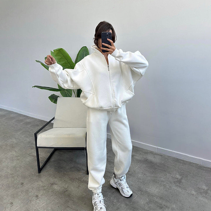 Women's Tracksuit Set - Zip Cardigan & Drawstring Trousers with Pockets