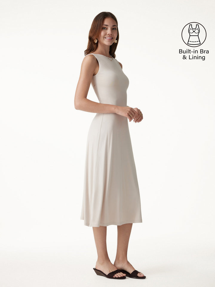 SkinKiss Boatneck Open-Back Flowy Midi Bra Dress