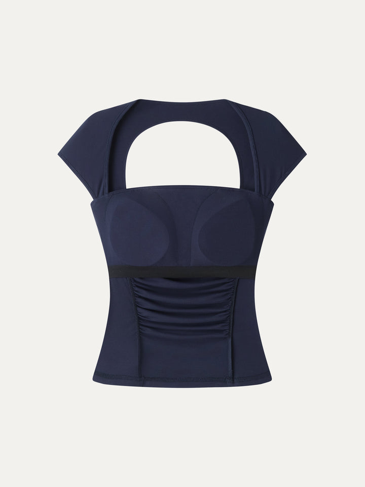 SkinKiss Square Neck Cutout Back Ruched Bra Top