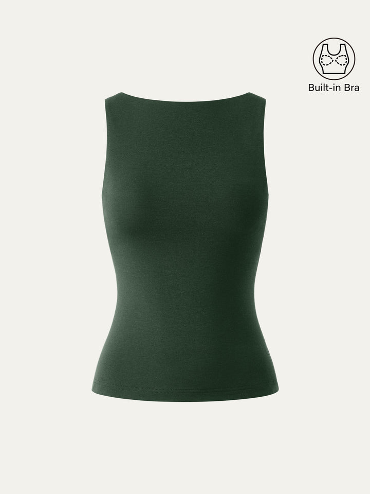 Stretch Cotton Boatneck Bra Tank
