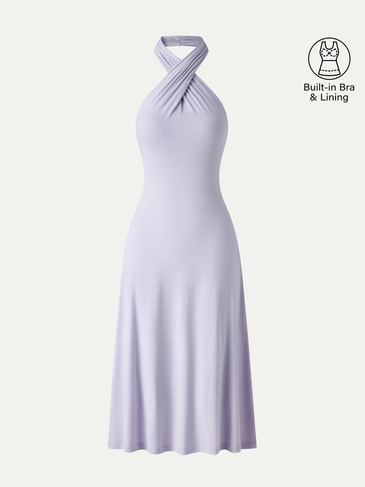 CoolTouch Criss-Cross Halter Open-Back Midi Bra Dress