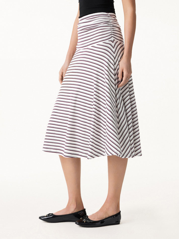 Flowy Striped Circle Flare Ruched Midi Skirt