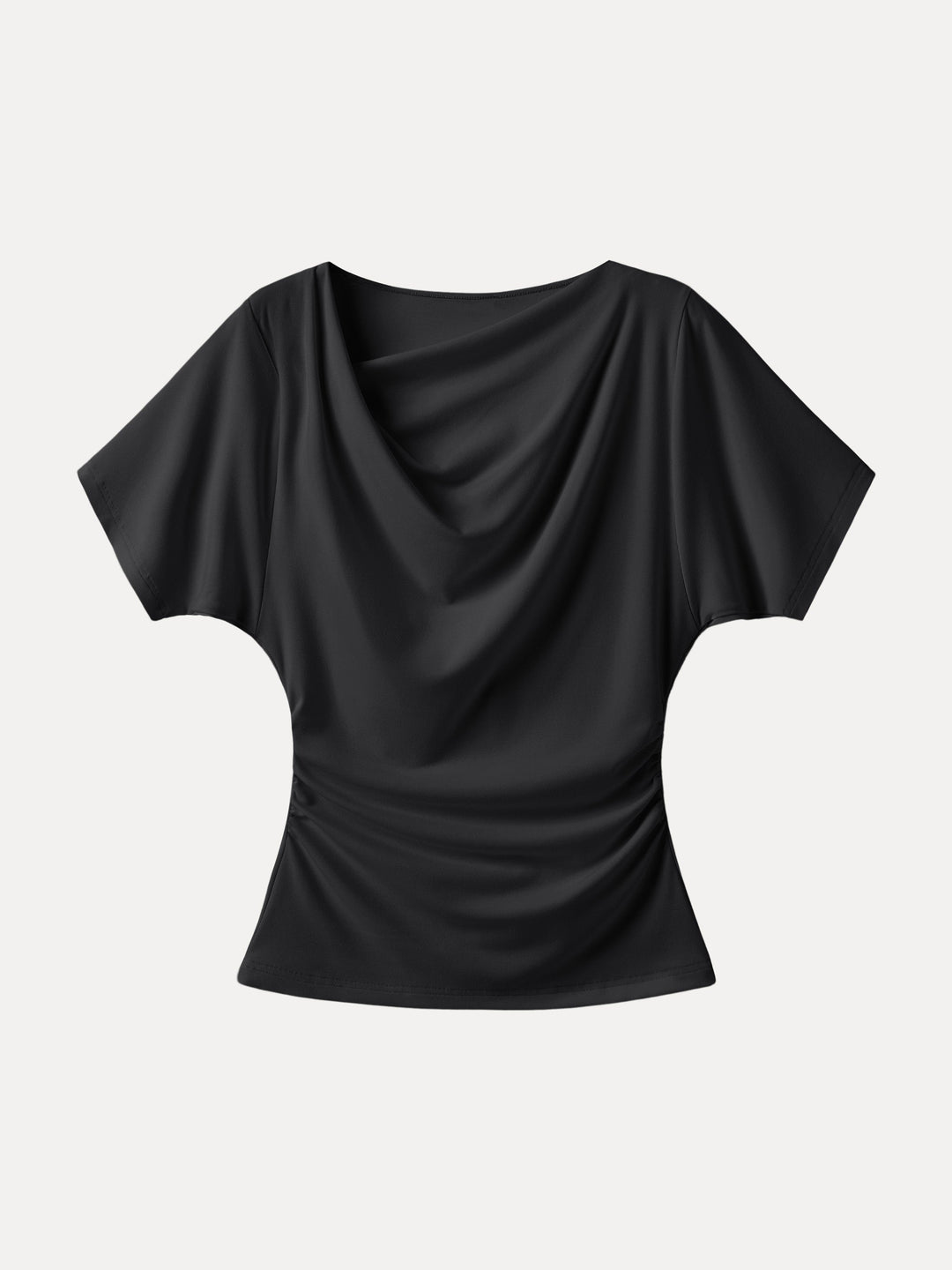Asymmetrical Cowl Neck Ruched Top