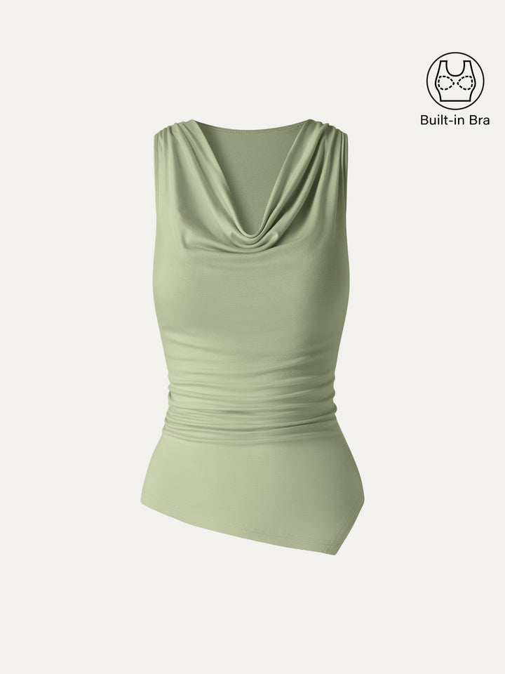 Cowl Neck Asymmetrical Sleeveless Bra Top