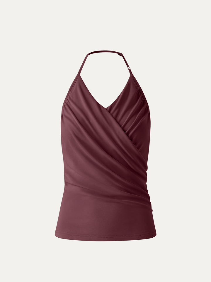 Modal Halter Neck Surplice Ruched Bandless Bra Top