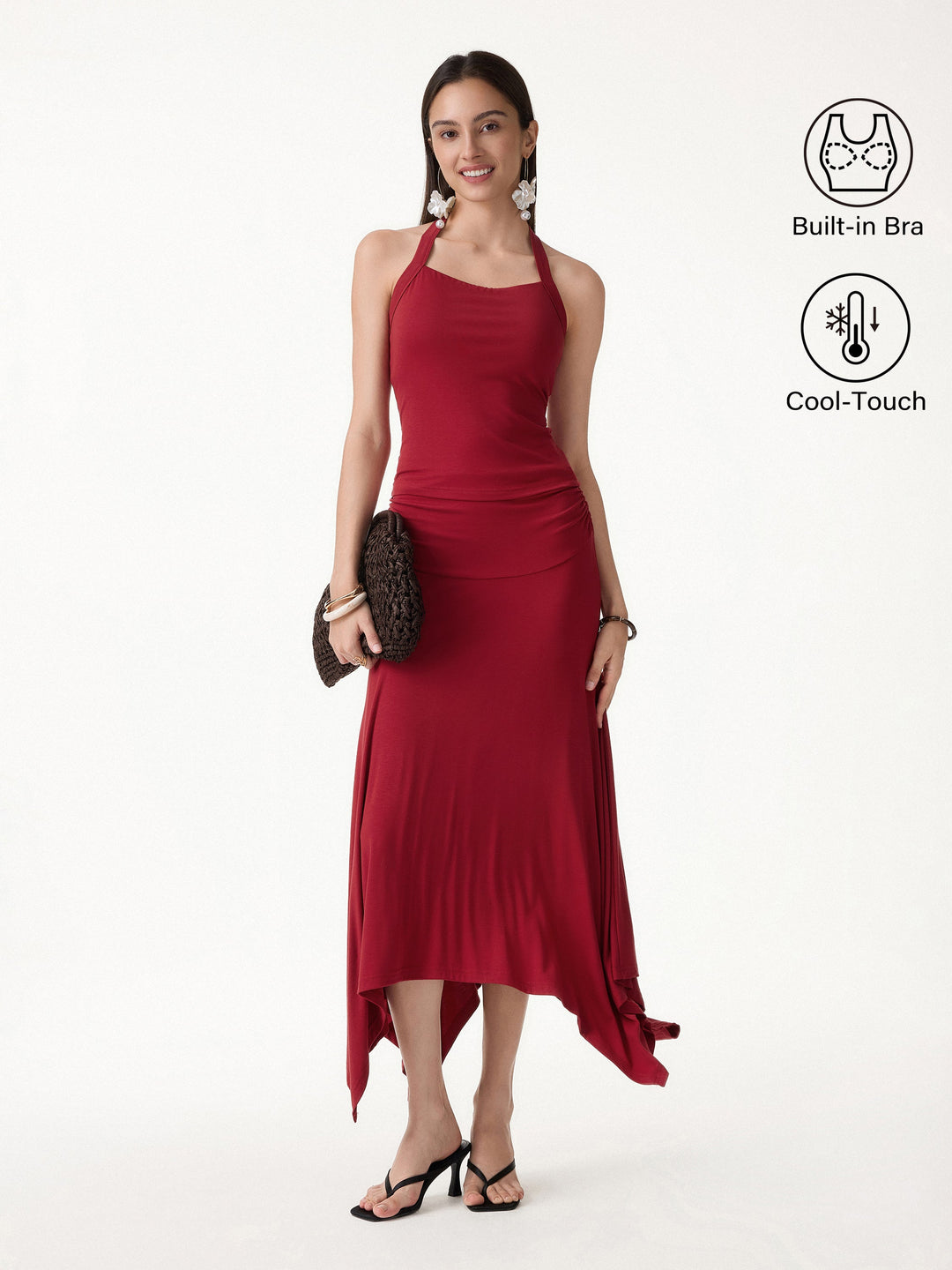 2Pcs Set Sleek Halter Bra Top & Handkerchief Hem Ankled Skirt