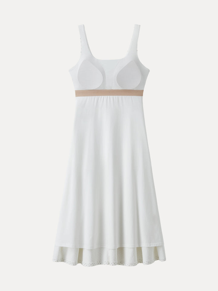Stretch Cotton Polka Dot Square Neck Midi Bra Dress with Pockets Limited Edition