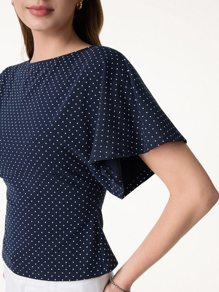2Pcs Set Boatneck Flutter Sleeves Polka Dot Top & A-Line Flare Skirt Limited Edition