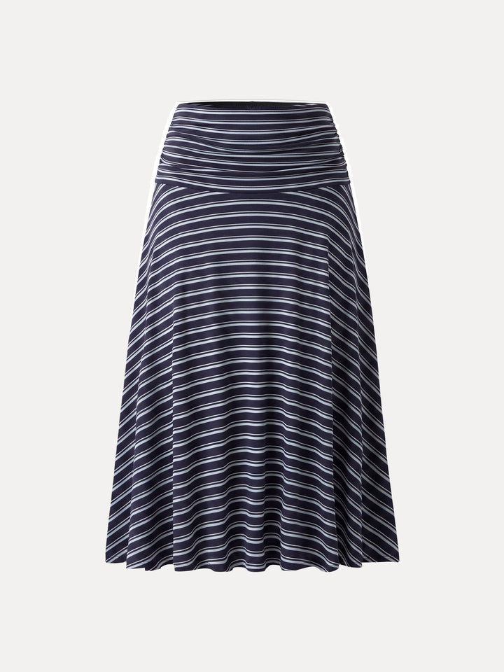 Flowy Striped Circle Flare Ruched Midi Skirt