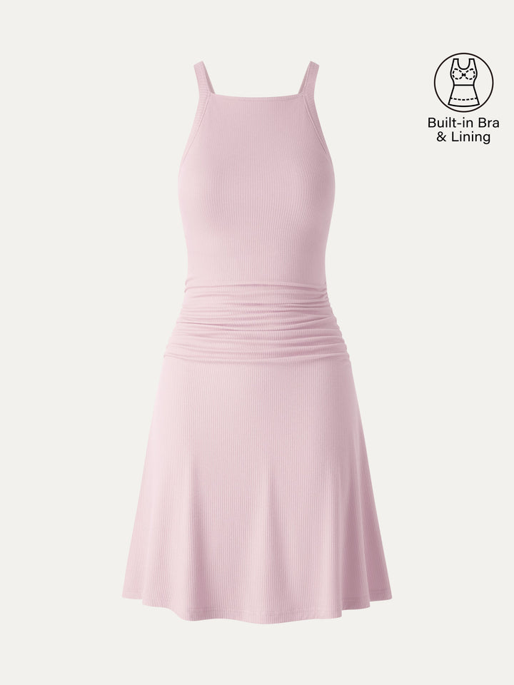 CoolTouch Square Neck Ruched Mini Bra Dress