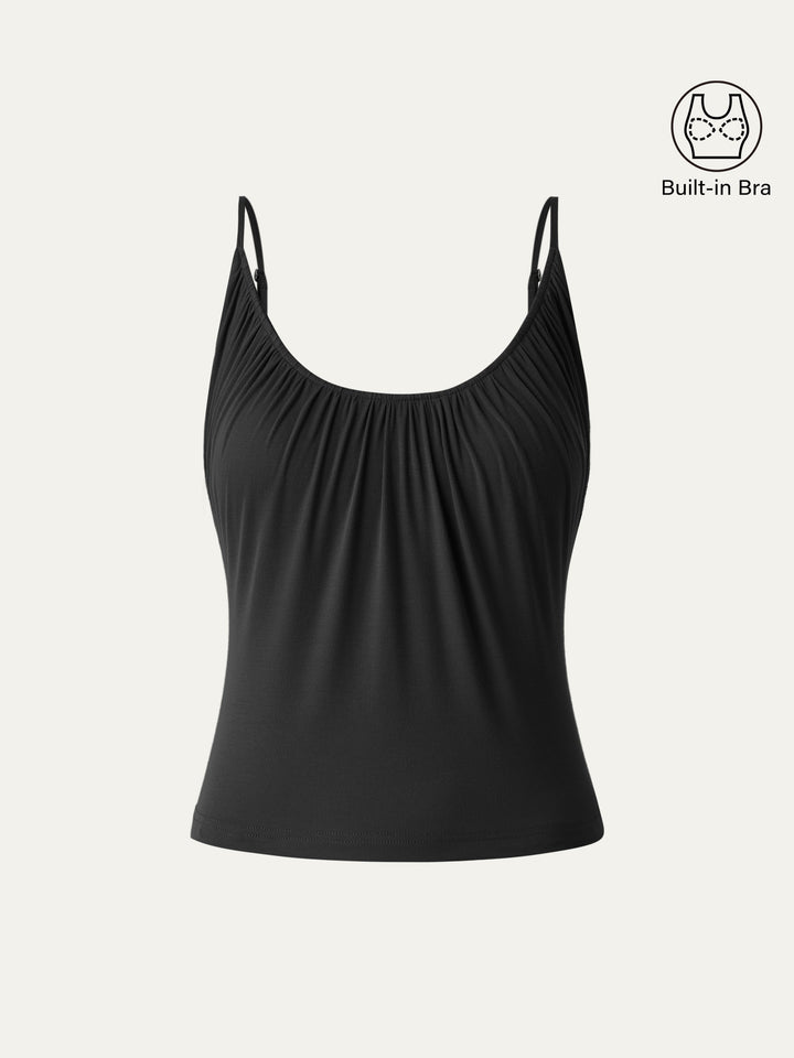 Scoop Neck Gathered Spaghetti Bra Tank