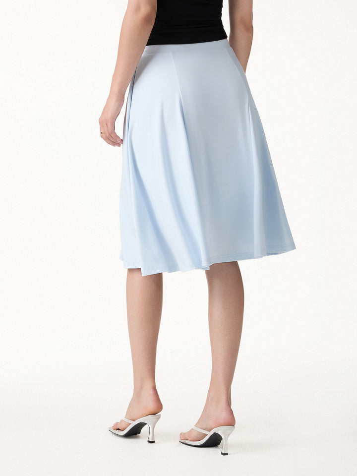 2Pcs Set Round Neck Tee & Midi Skirt with Pockets