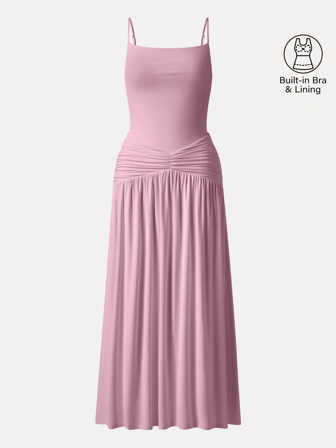 Not-See-Thru Spaghetti Gathered Maxi Bra Dress