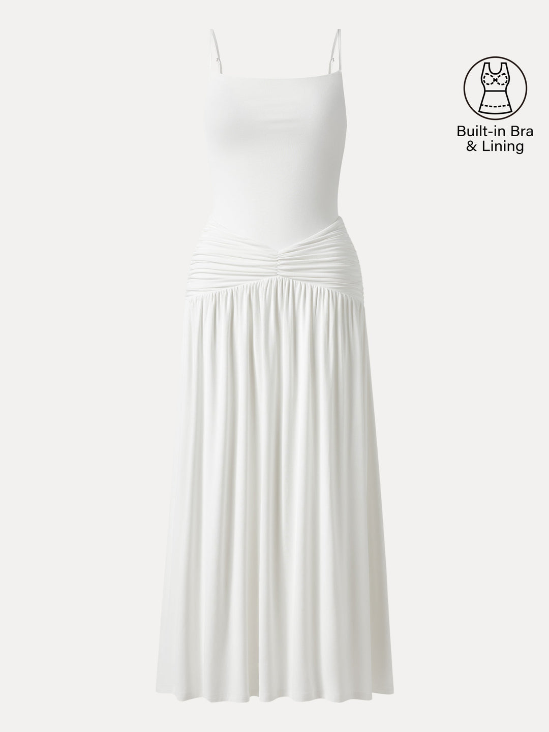 Not-See-Thru Spaghetti Gathered Maxi Bra Dress