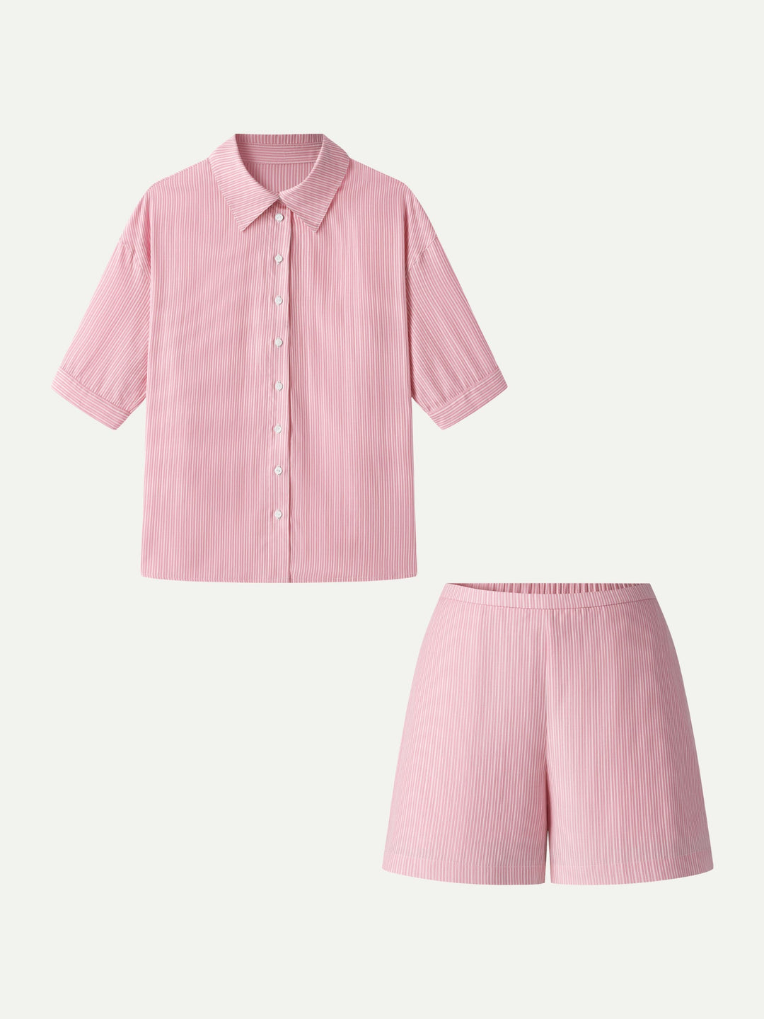 2Pcs Set Collared Sleeve Shirt & A-Line Shorts with Pockets