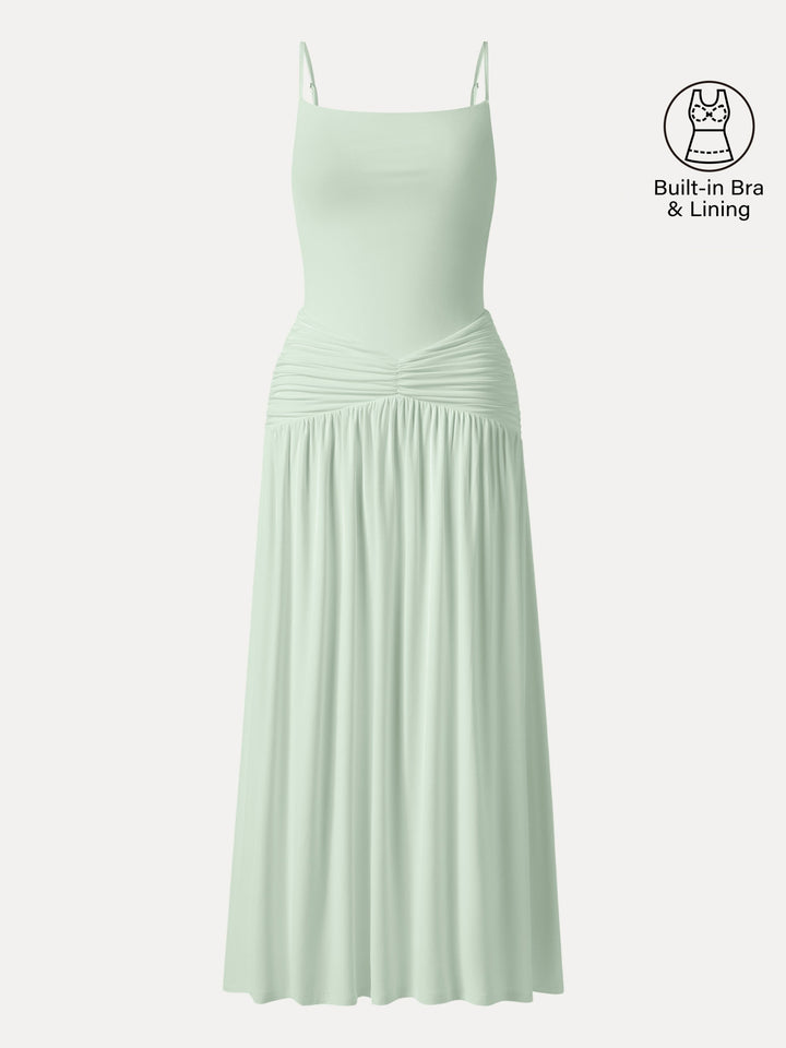Not-See-Thru Spaghetti Gathered Maxi Bra Dress