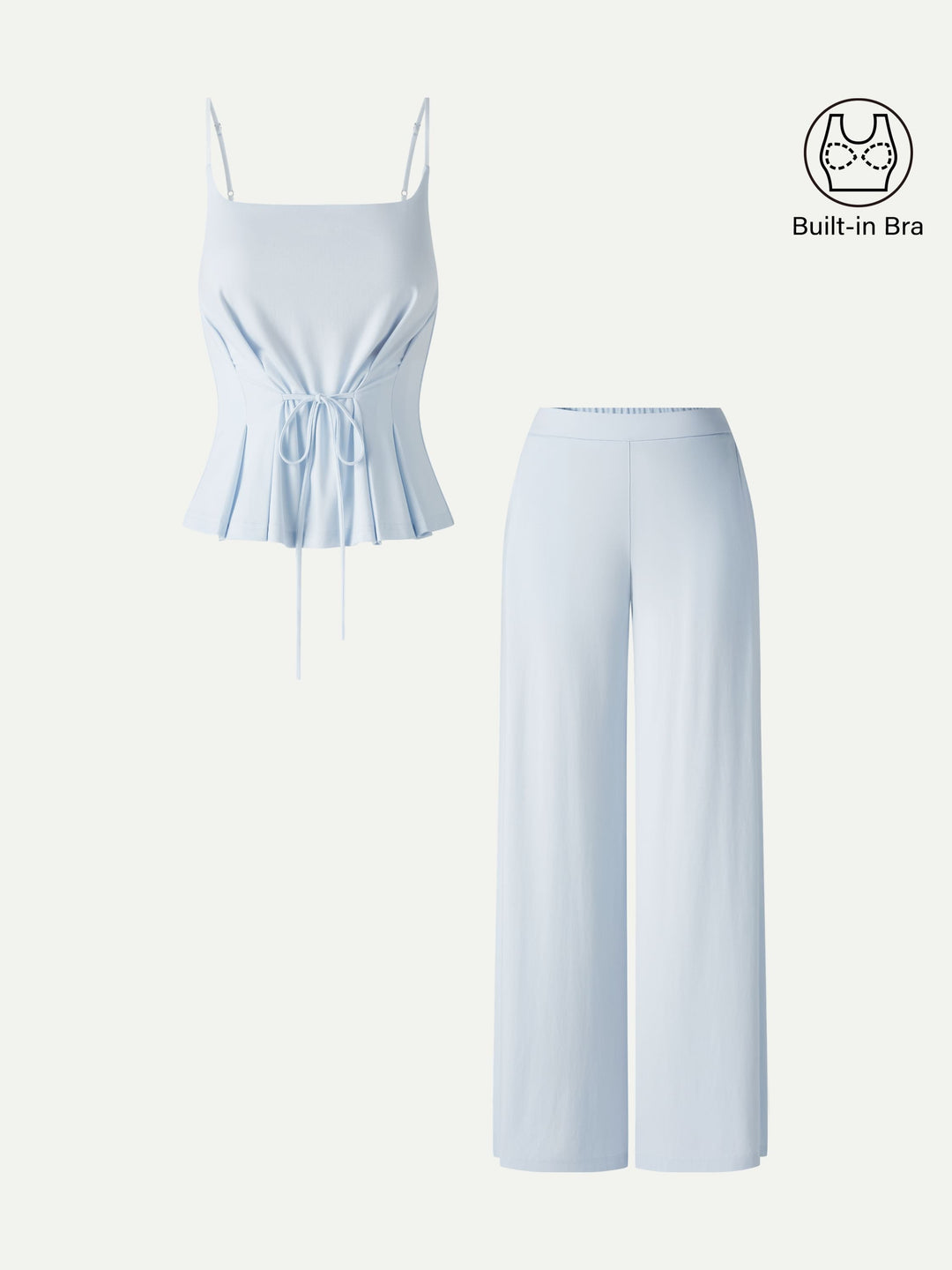 2Pcs Set Spaghetti Bra Top & Wide Leg Pants with Pockets