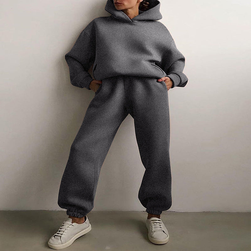 Women's Corduroy Hooded Sweater Set - Casual Two-Piece Tracksuit