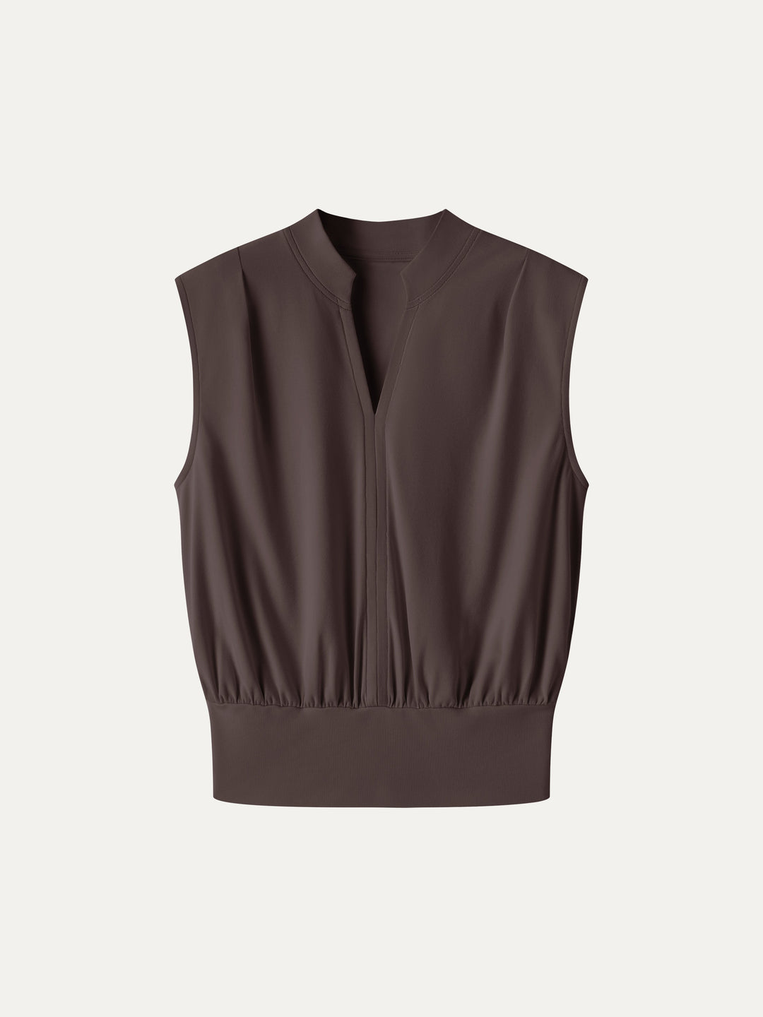 Cotton-Viscose V-neck Stand Collar Sleeveless Top