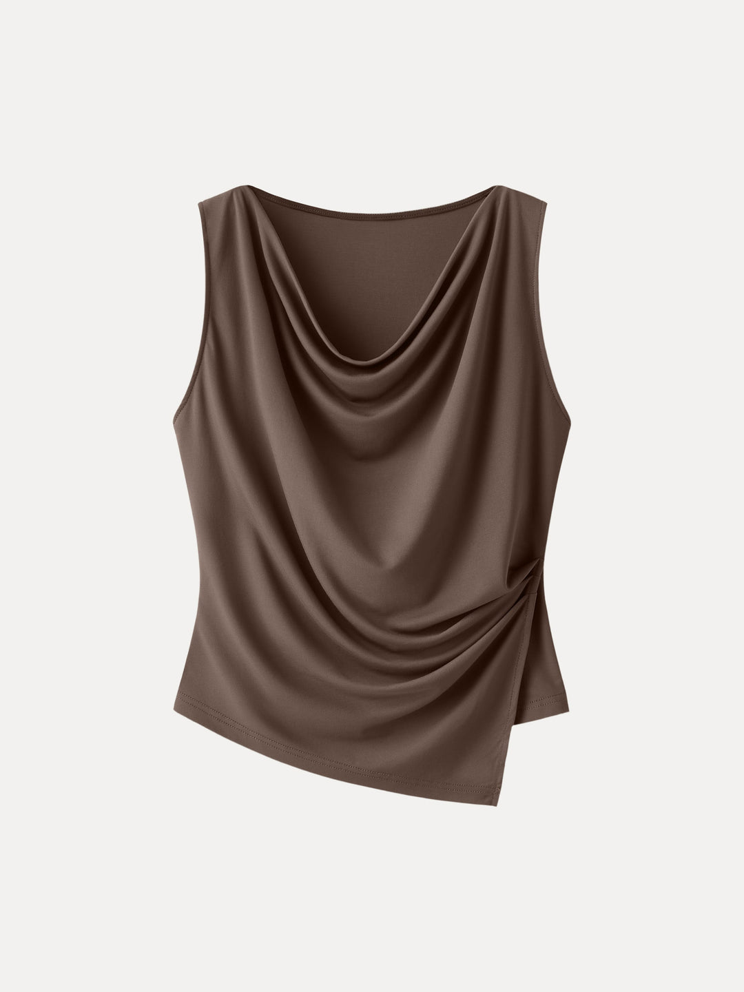 Cowl Neck Asymmetrical Tucked Sleeveless Top