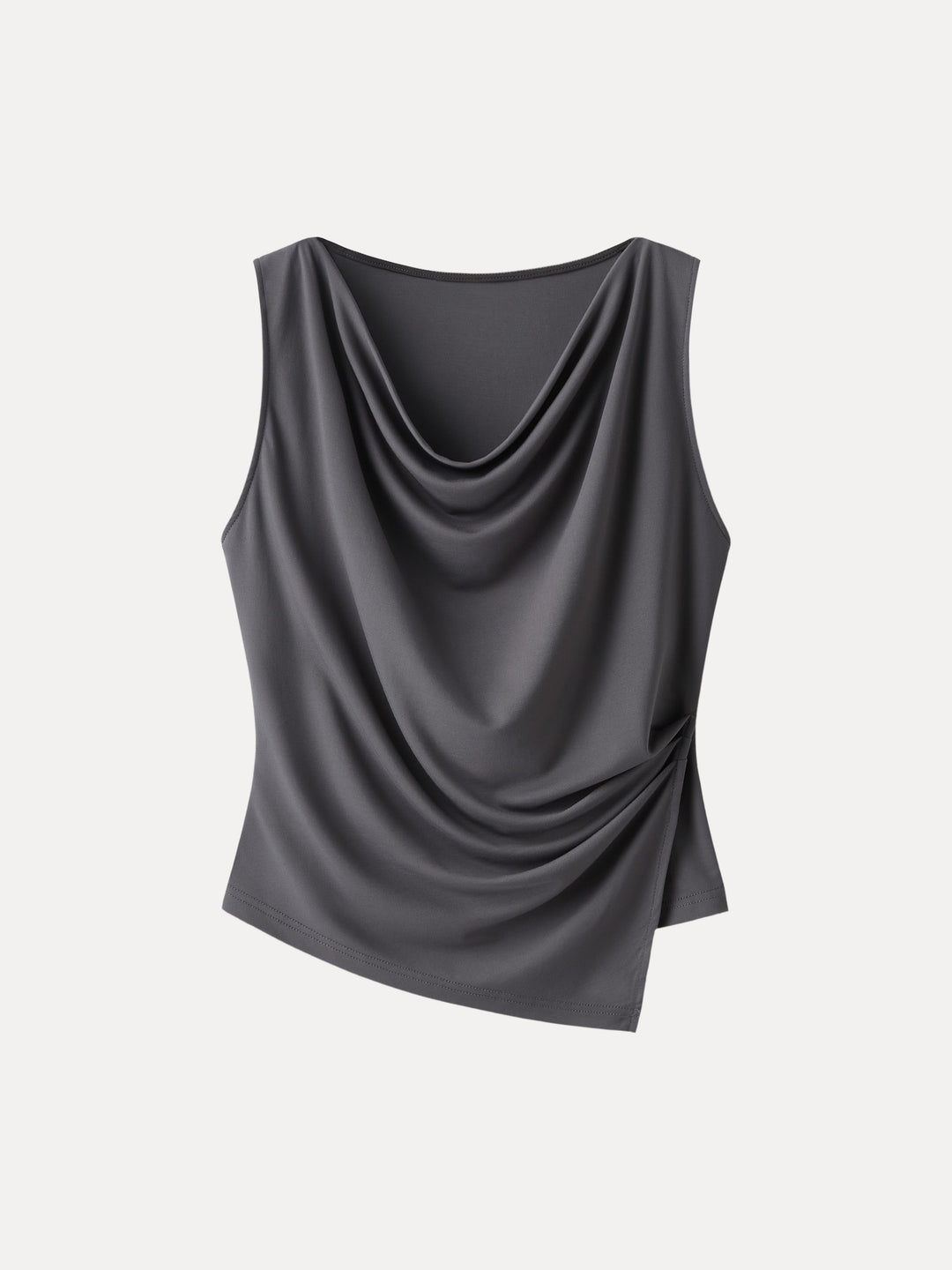 Cowl Neck Asymmetrical Tucked Sleeveless Top