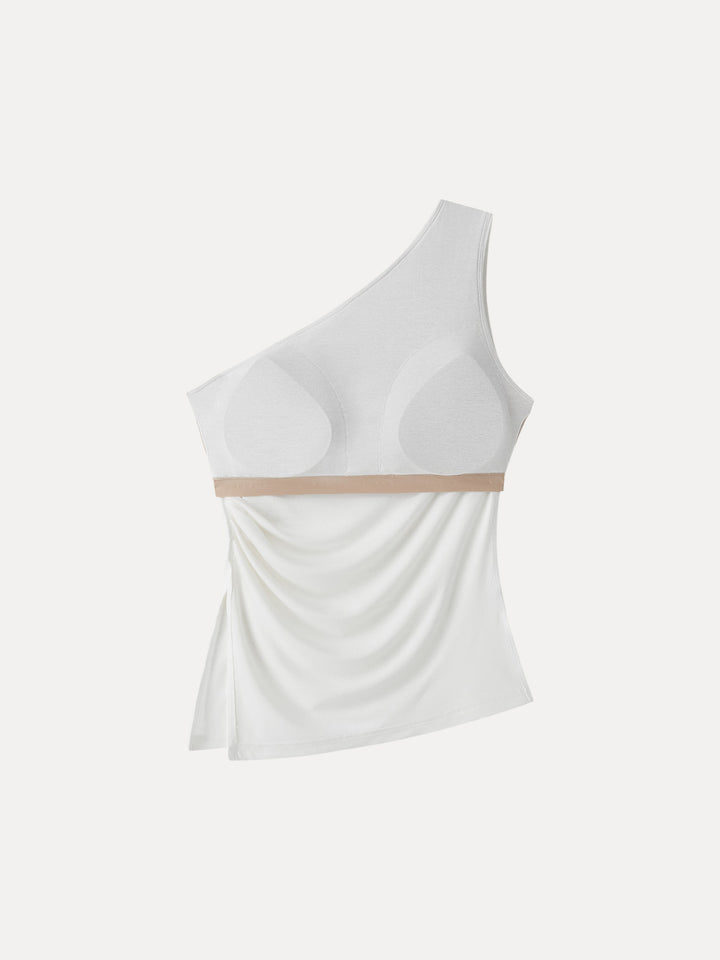 Linen Knit One Shoulder Bra Tank